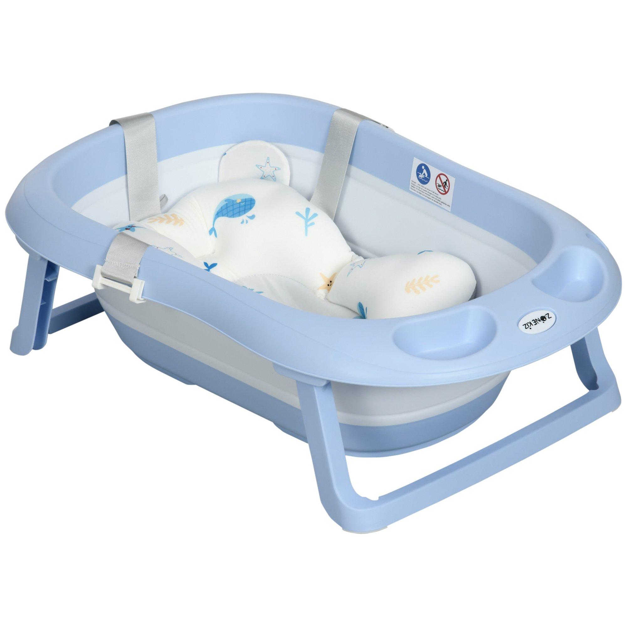 Foldable Baby Bathtub w/ Non-Slip Support Legs, Cushion, Shower Holder