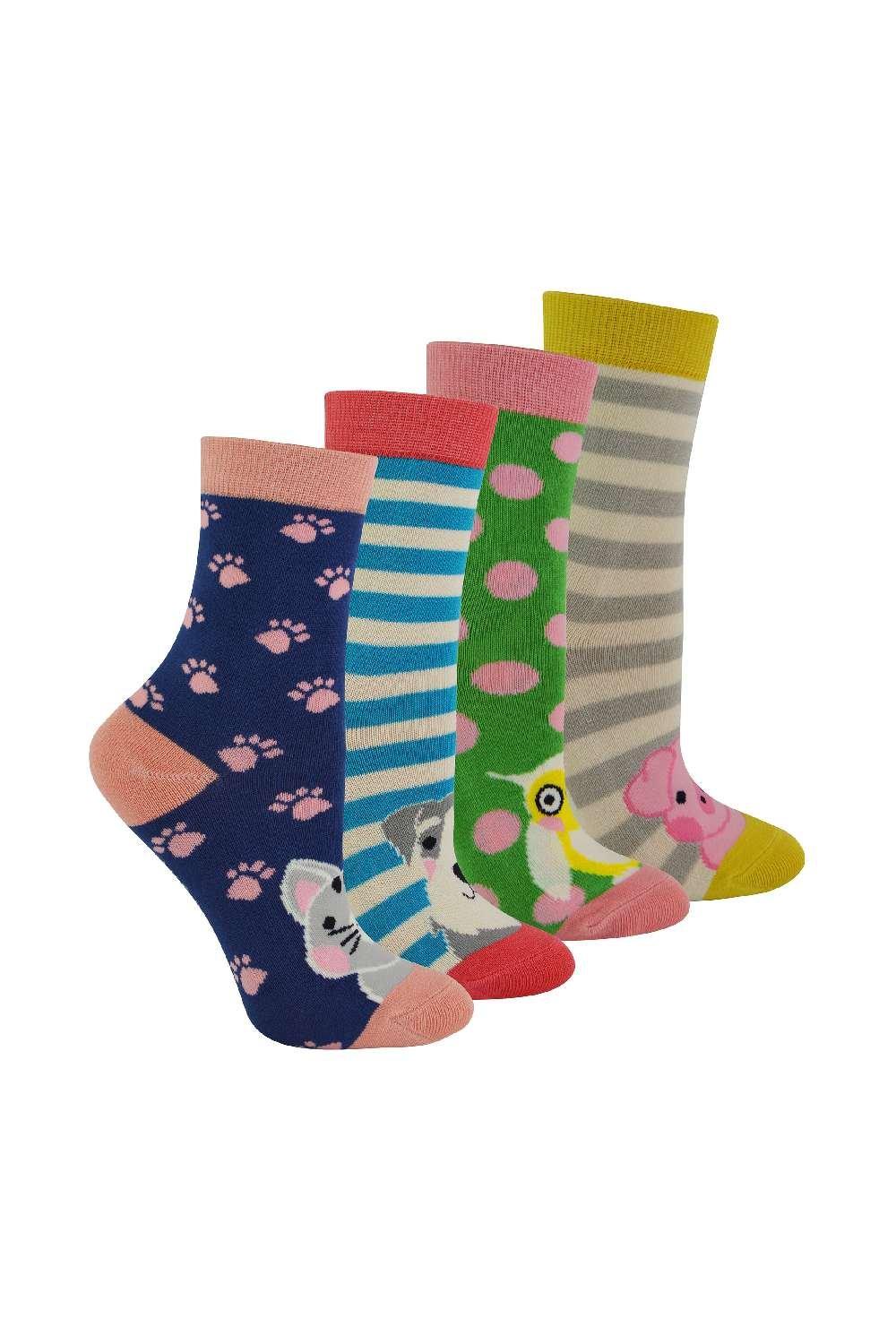 4 Pairs Novelty Animal Pattern Bamboo Socks in a Gift Box