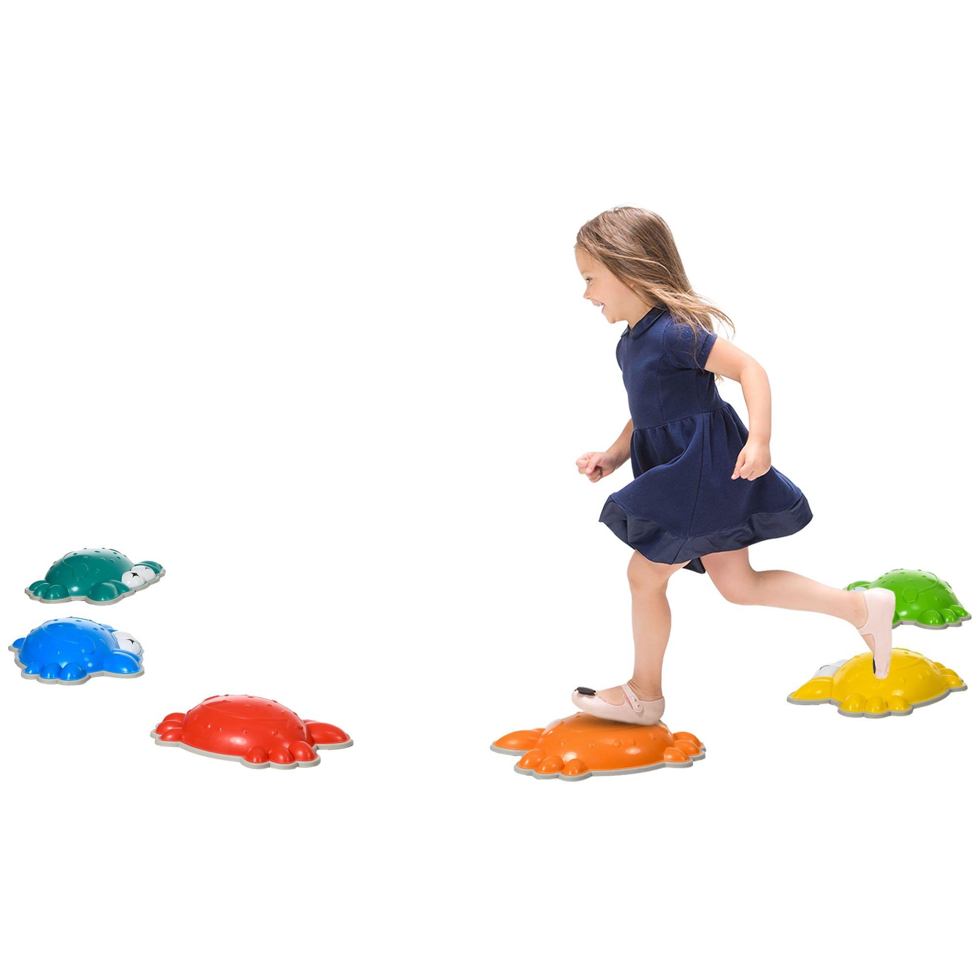6PCs Kids Stepping Stones, Crab-Shaped River Stones with TPE Anti-Slip Edge