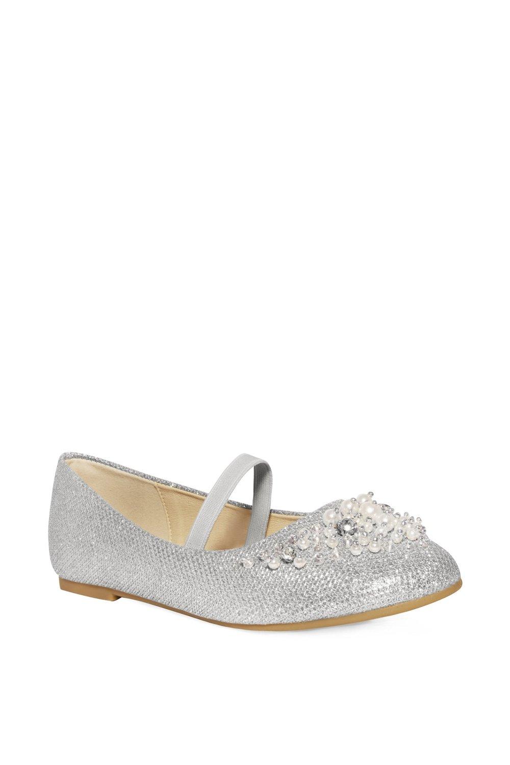 ’Dahlia’ Kids Pearl & Diamante Embellished Flatform Shoes