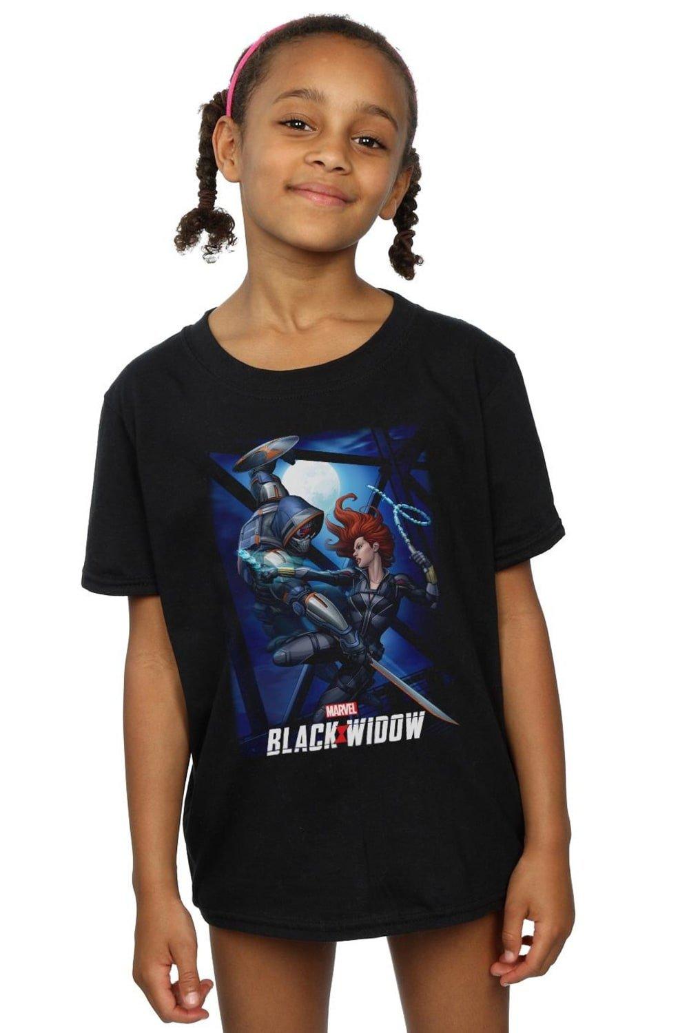 Black Widow Movie Bridge Battle Cotton T-Shirt