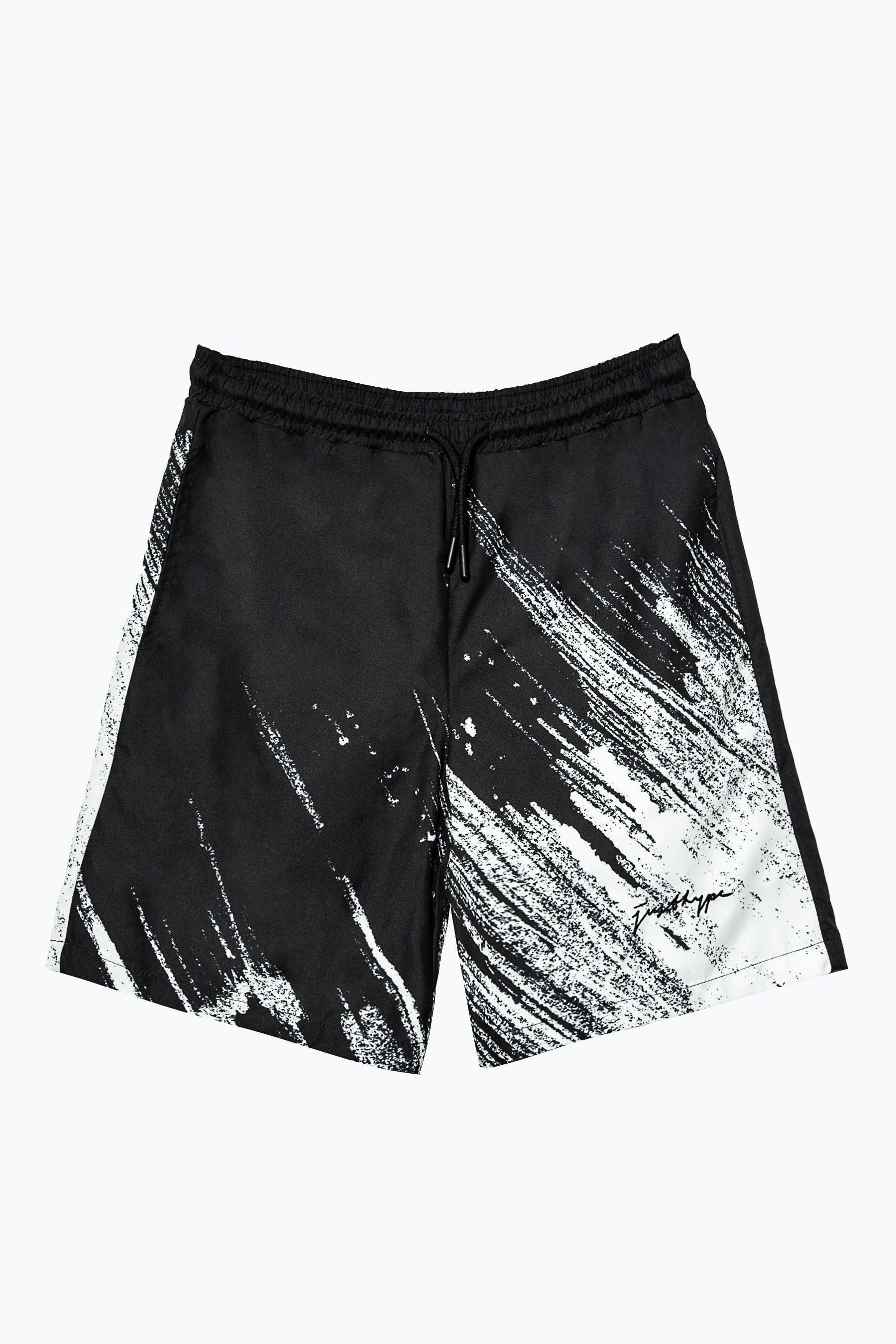 Multi Black Scratch Scribble Swim Shorts