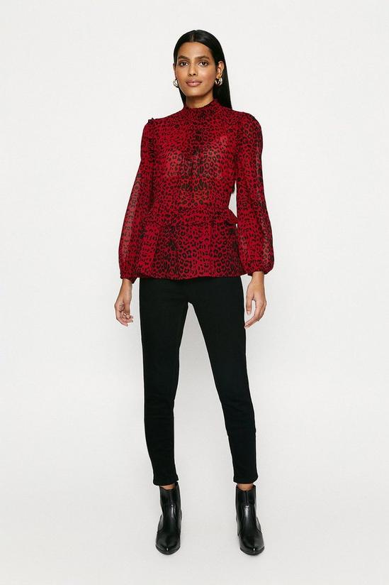 Oasis Red Animal Ruffle Blouse 1