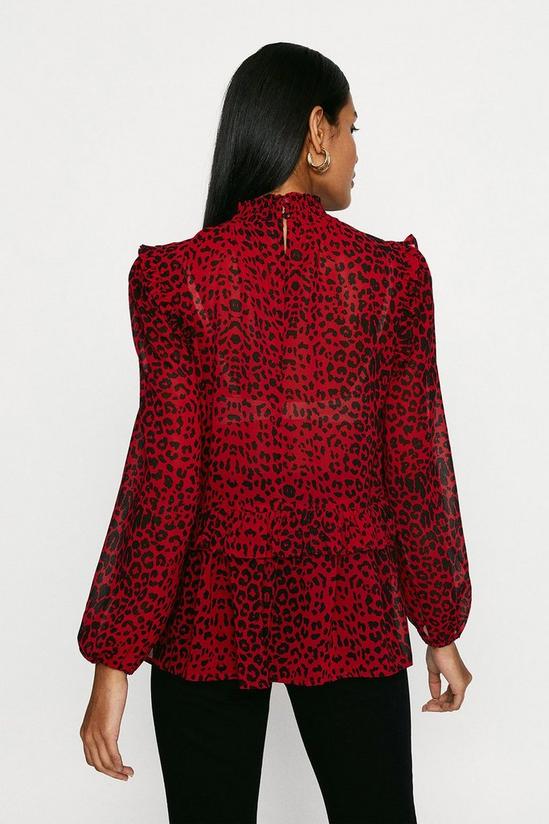 Oasis Red Animal Ruffle Blouse 3