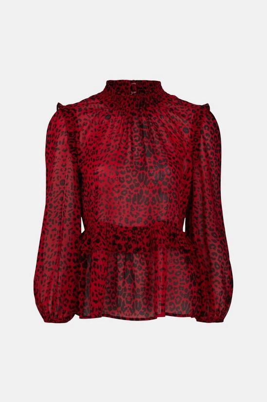 Oasis Red Animal Ruffle Blouse 4