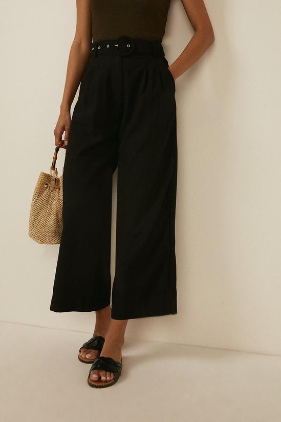 Oasis Linen Look Cropped Wide Leg Tailored Trousers 2