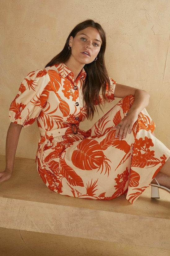 Oasis Tropical Printed Puff Sleeve Linen Look Dress 1
