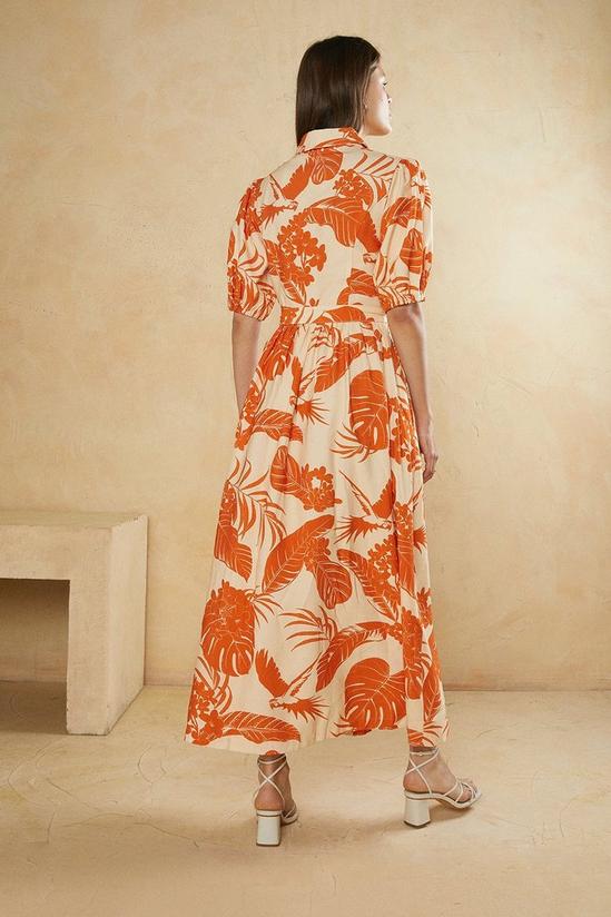 Oasis Tropical Printed Puff Sleeve Linen Look Dress 3
