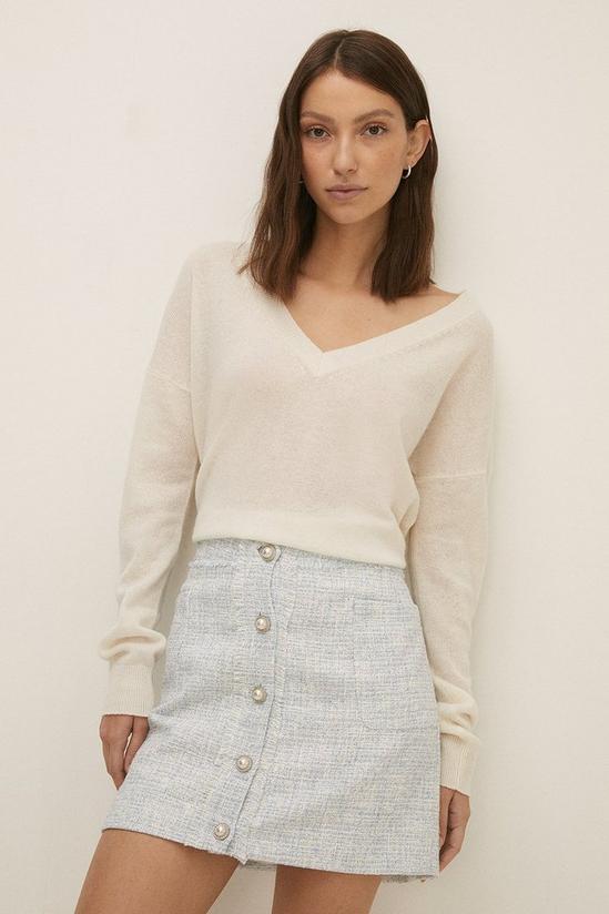Oasis Tweed Pearl Button Front Mini Skirt 1