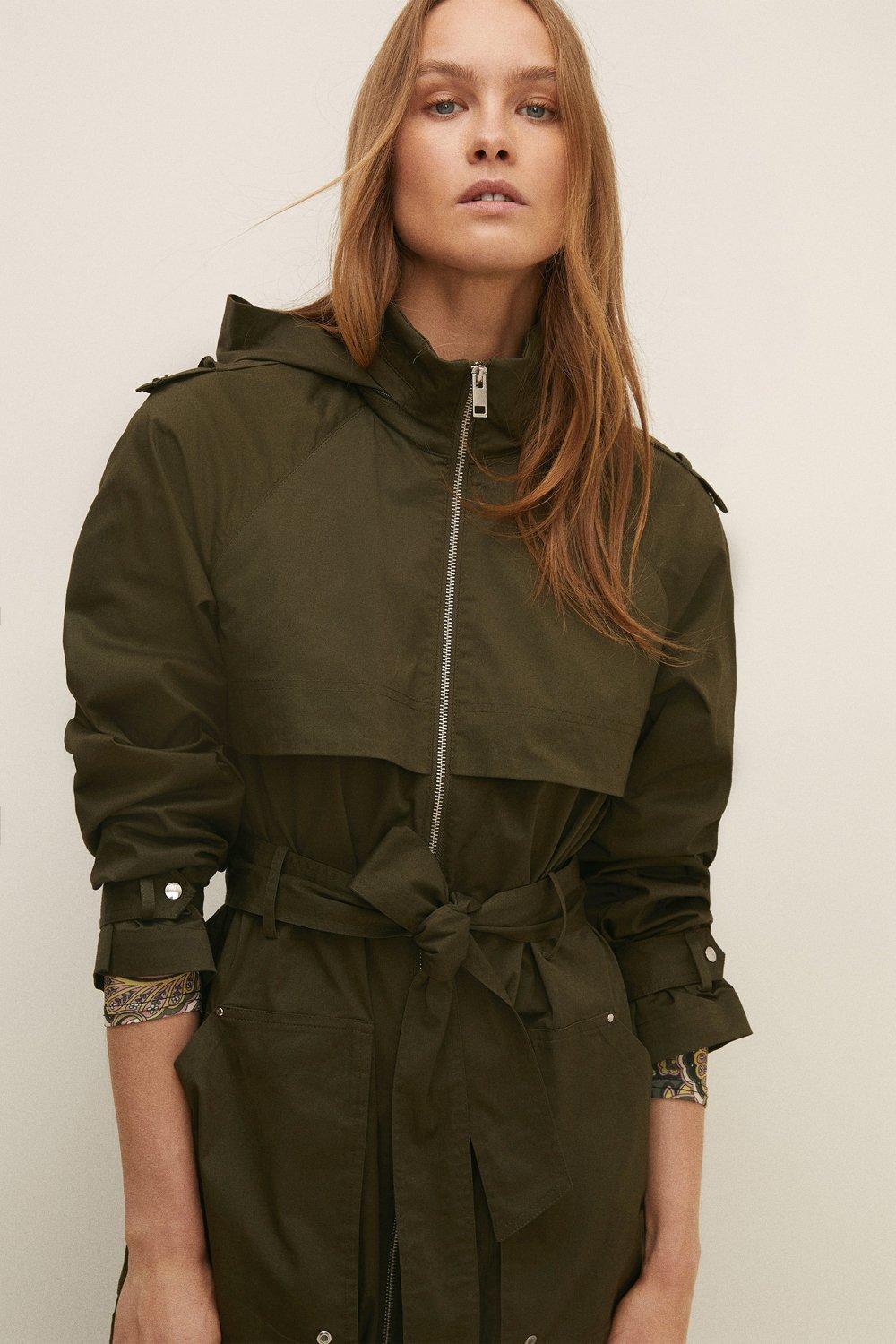 Trench Detail Belted Parka