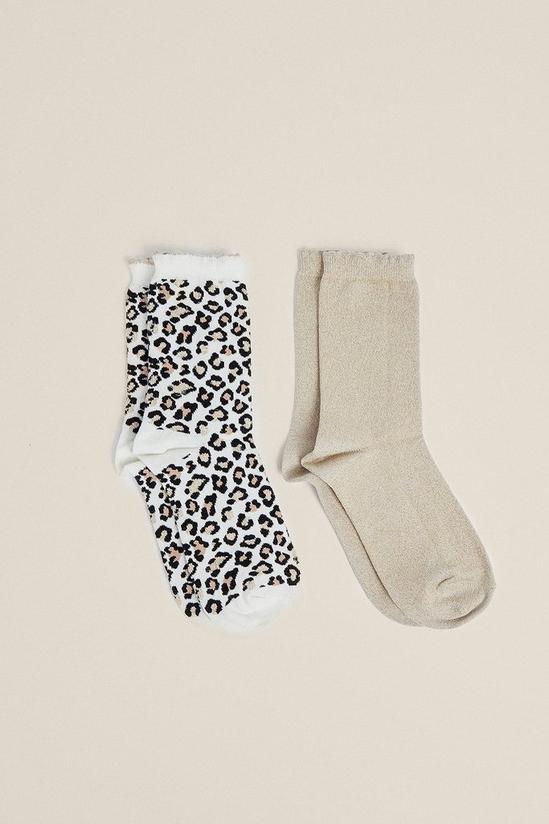 Oasis Leopard Sparkle 2 Pack Socks 1