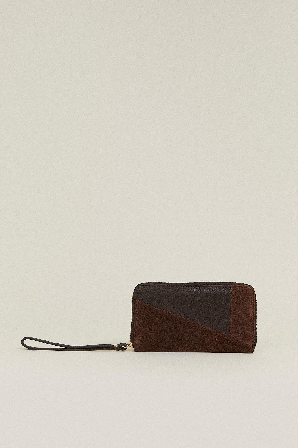 Leather And Suede Mix Zip Around Purse