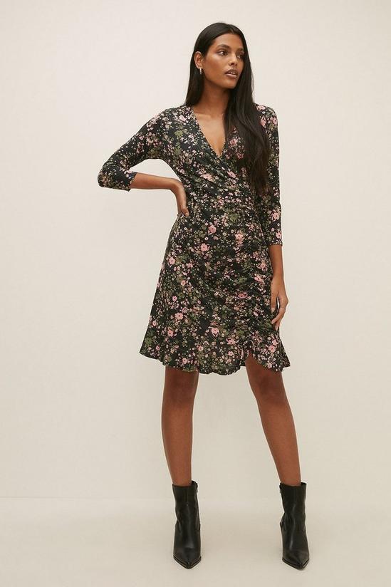 Oasis Slinky Jersey Floral Wrap Ruched Mini Dress 1