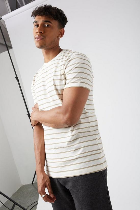 Burton Stone And Ecru Horizontal Striped T-shirt 1