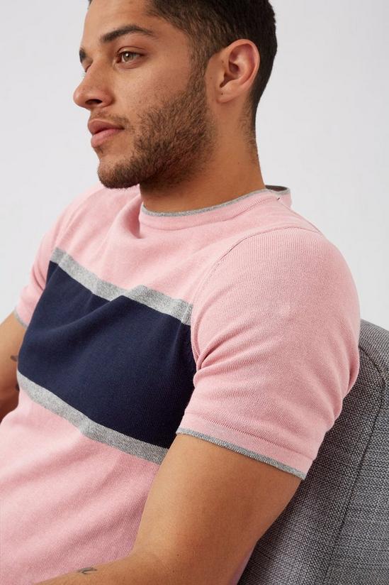 Burton Pink Shortsleeve Chest Stripe Knitted Tshirt 4