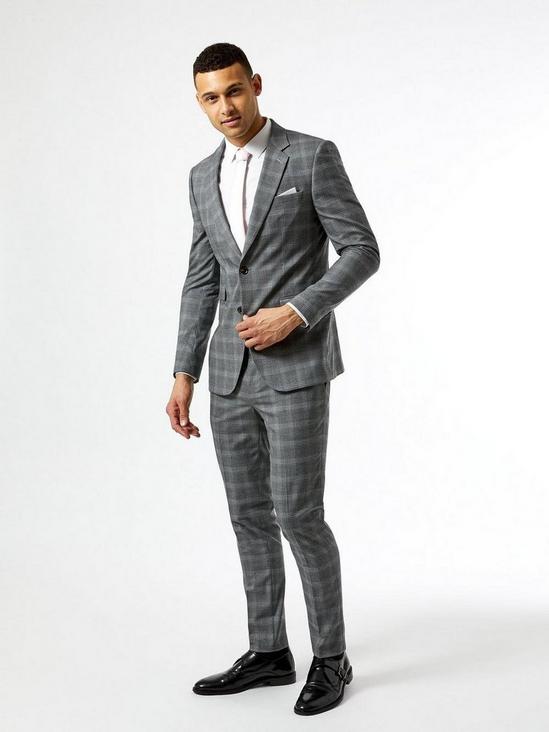 Burton Skinny Fit Grey Fine Check Suit Jacket 2
