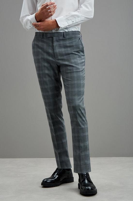 Burton Grey Fine Check Skinny Fit Suit Trousers 2