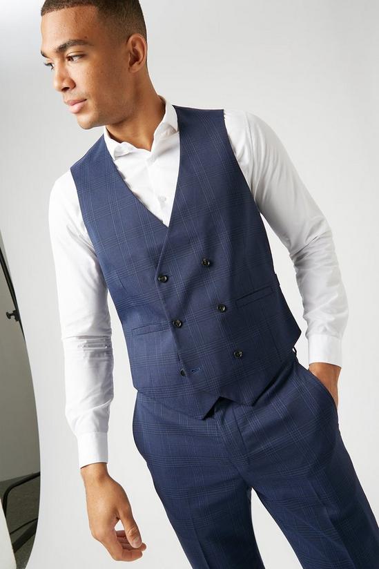 Burton Skinny Fit Navy Highlight Check Suit Waistcoat 1