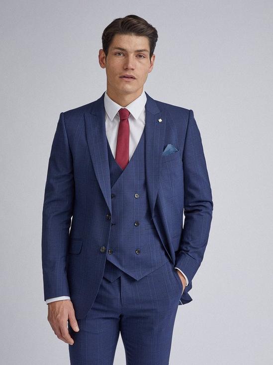 Burton Skinny Fit Navy Highlight Check Suit Waistcoat 6