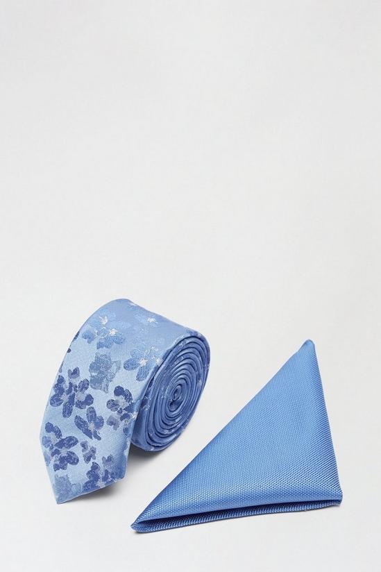 Burton Light Blue Sateen And Floral Tie Set 1