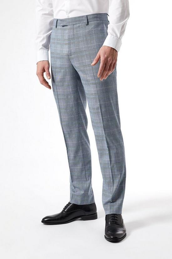 Burton Light Blue Pow Check Slim Fit Suit Trousers 1