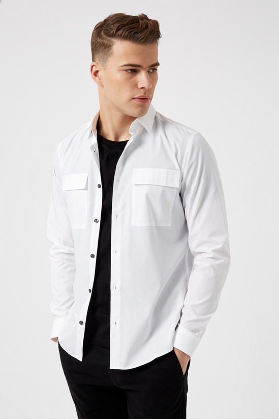 Burton Long Sleeve Smart White Military Shirt 1