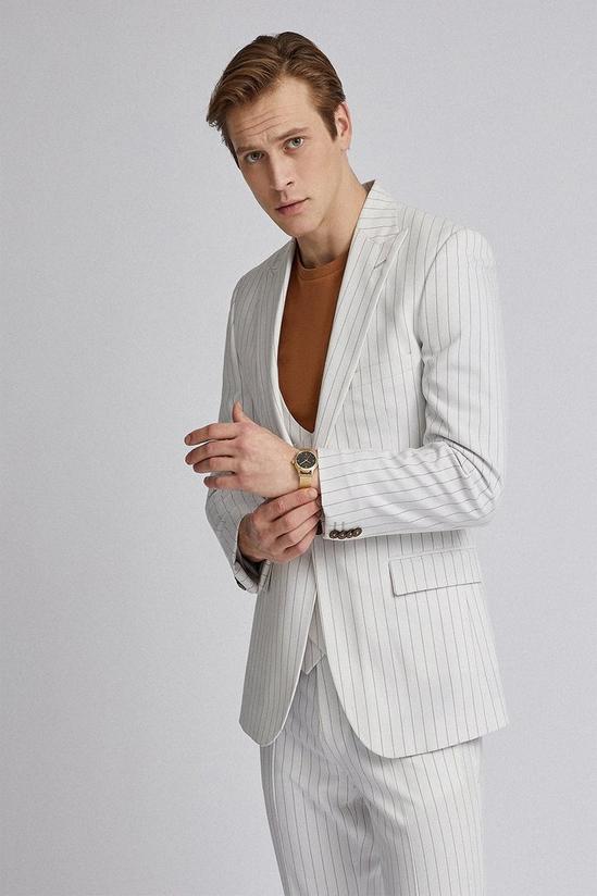 Burton Ecru Pinstripe Slim Fit Suit Jacket 4