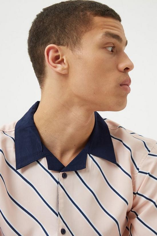 Burton Pink Diagonal Stripe Contrast Collar Shirt 4