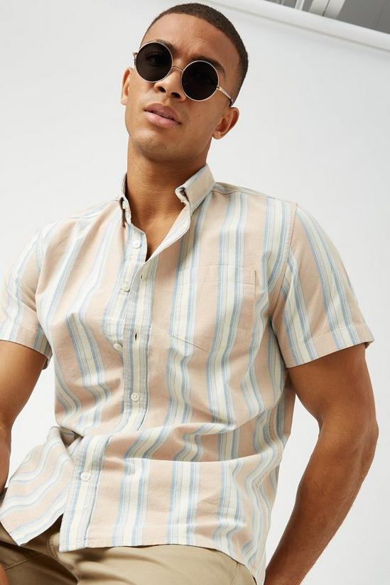 Burton Short Sleeve Peach Multi Stripe Oxford Shirt 4