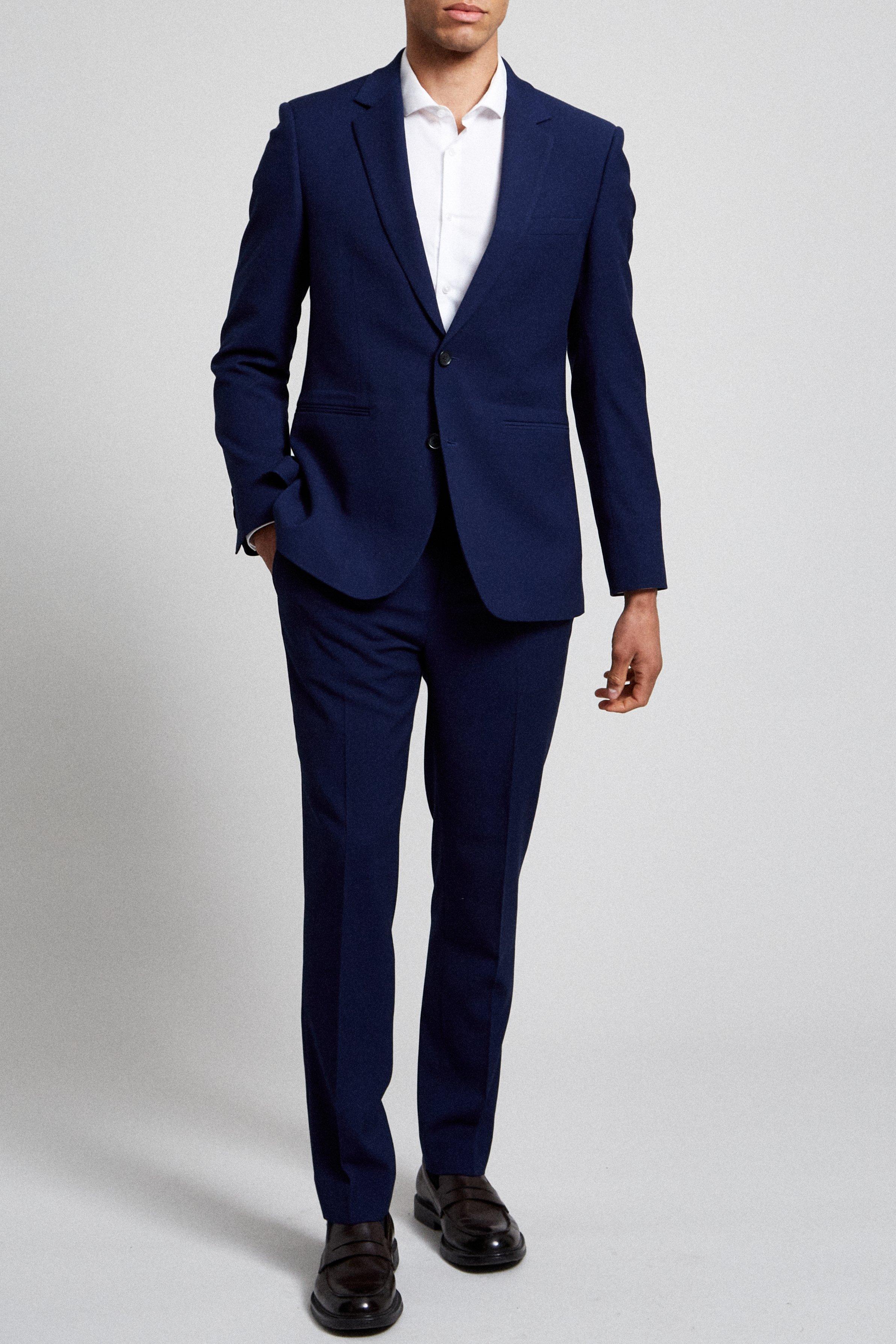 Suits | Slim Fit Blue Texture Suit Jacket | Burton
