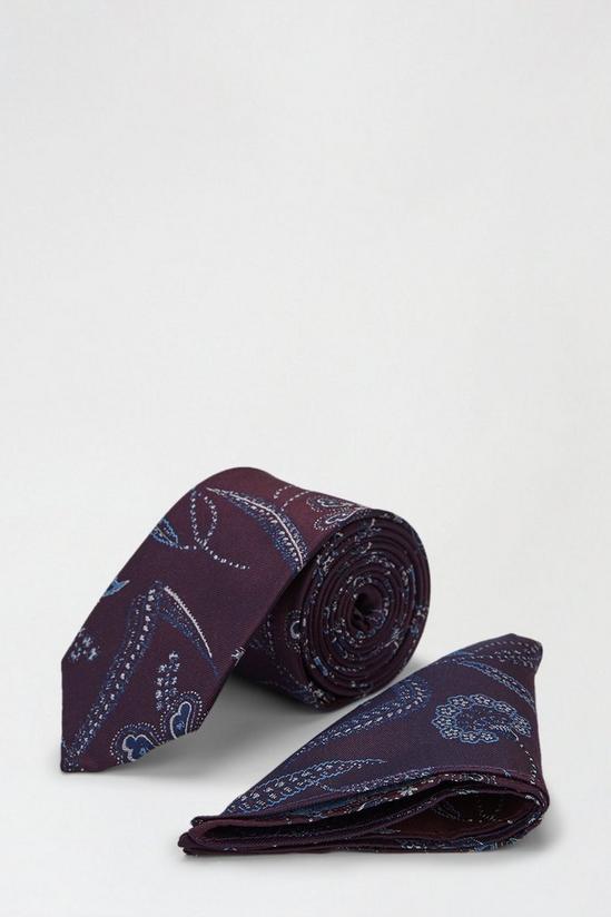 Burton 1904 Burgundy Floral Silk Tie And Pocket Square Set 1