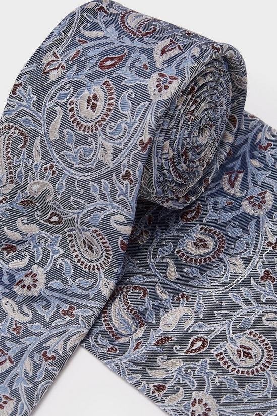 Burton 1904 Blue And Neutral Paisley Silk Tie And Pocket Square Set 3