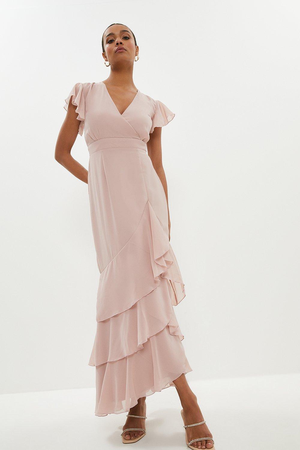 Coast Women's Tiered Hem Ruffle Maxi Dress|Size: 8|blush