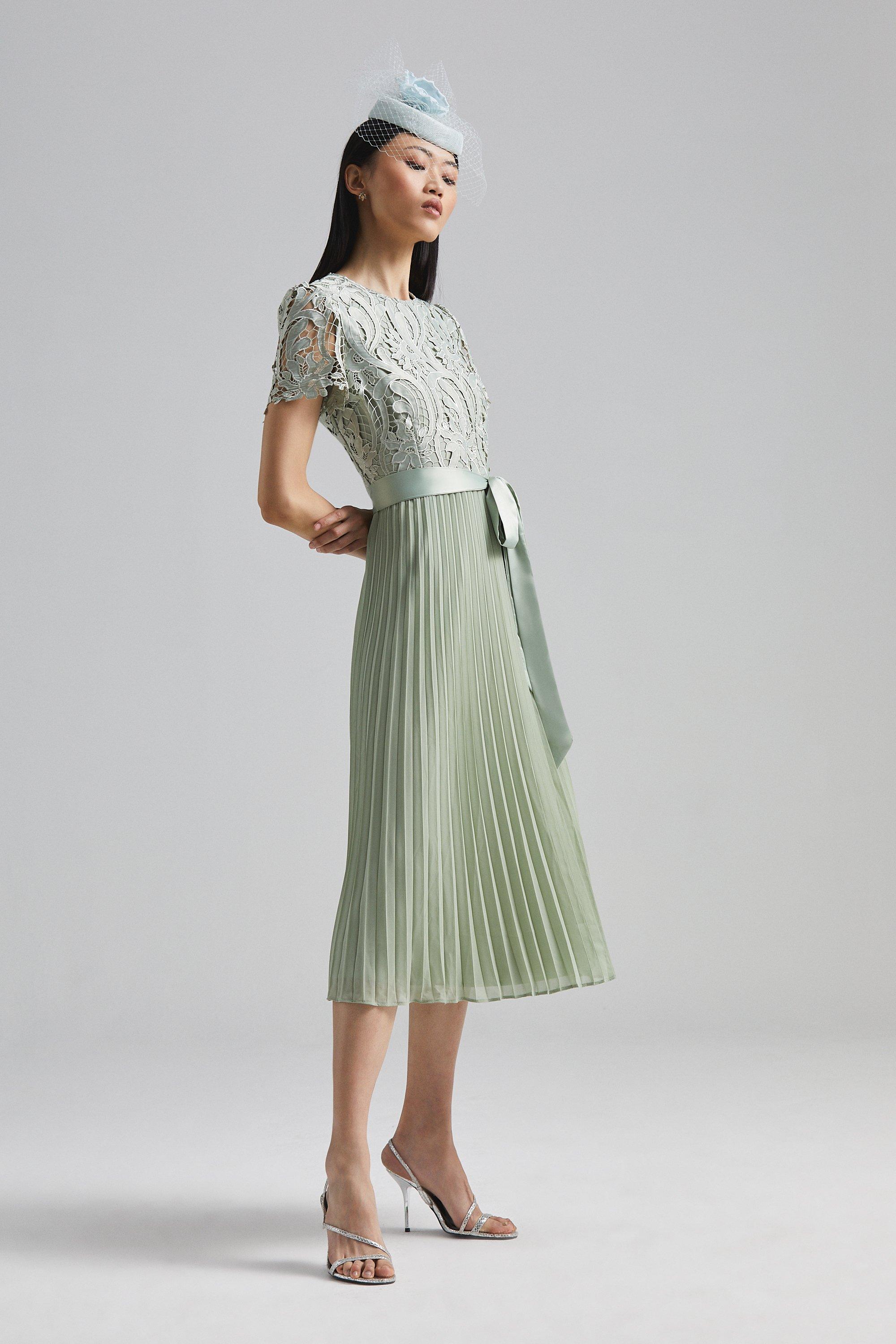 Dresses | Belted Lace Bodice Pleat Skirt Midi Dress | Coast