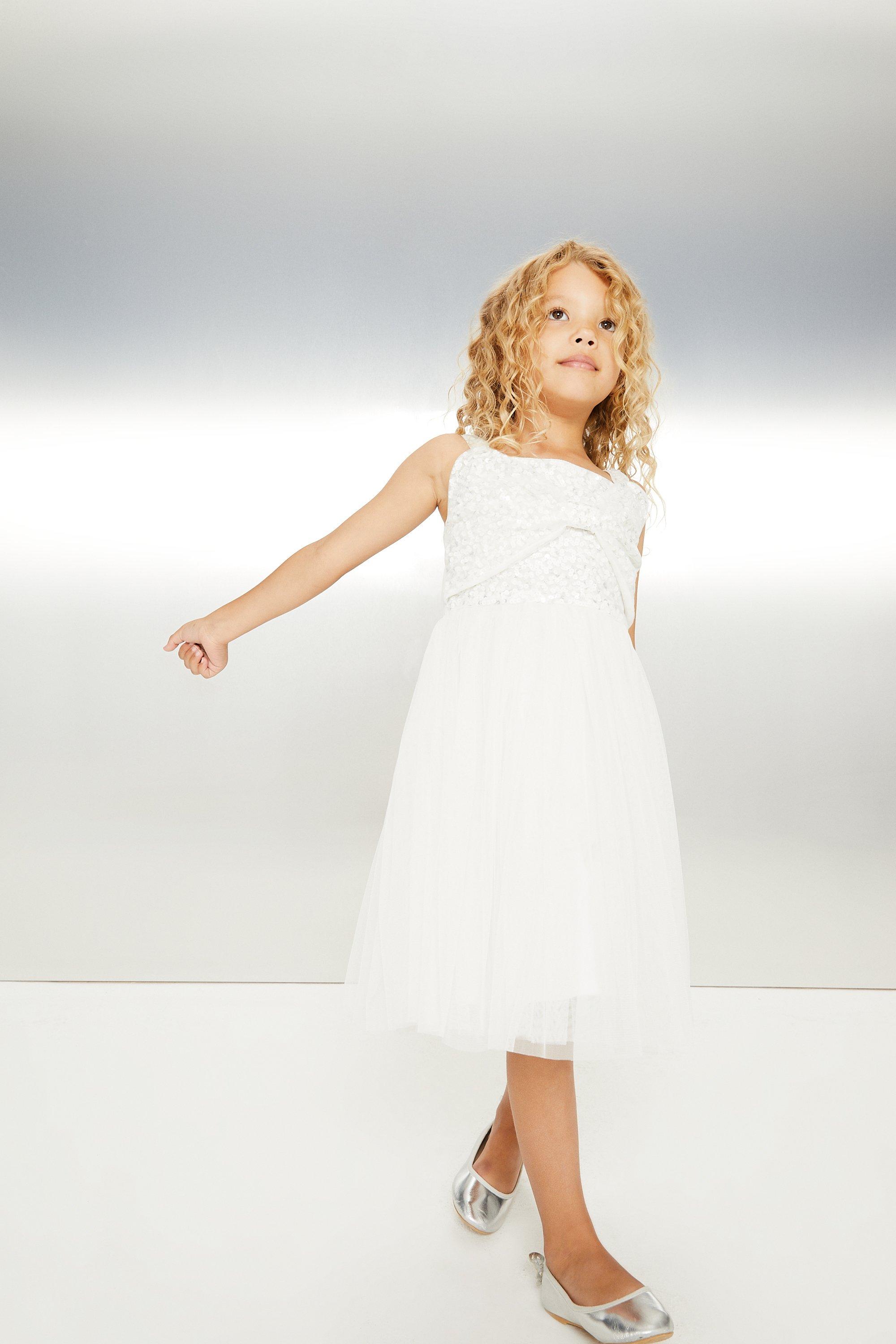 Girls Sequin Bow Front Dress