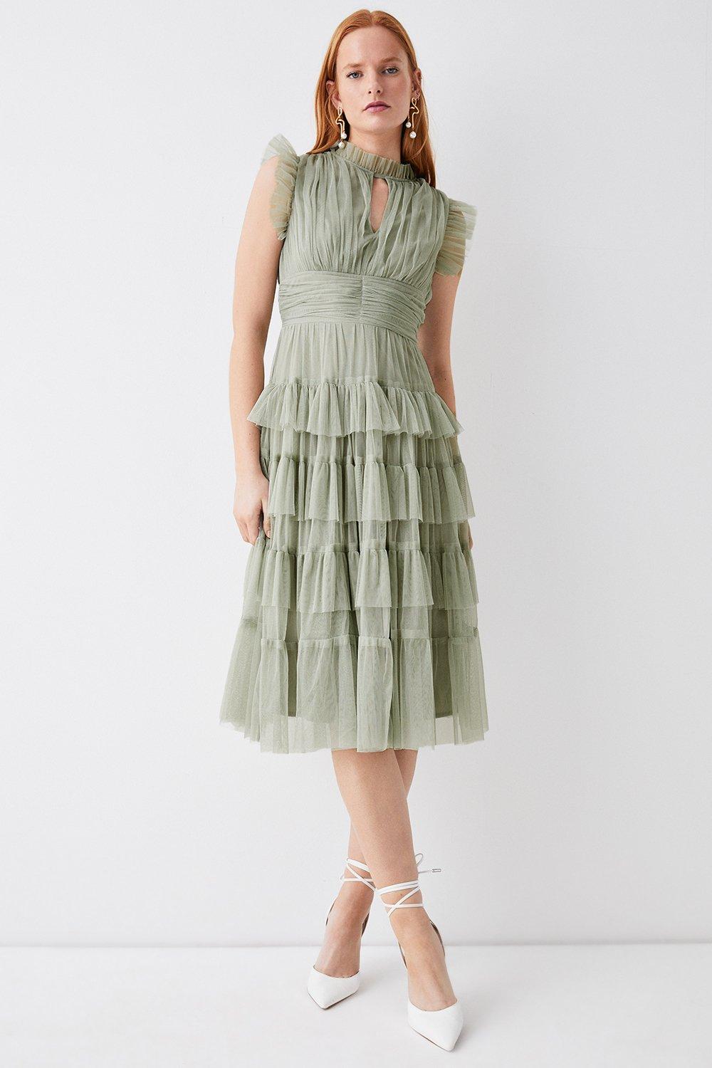 Tulle Tiered Frill Sleeve Dress
