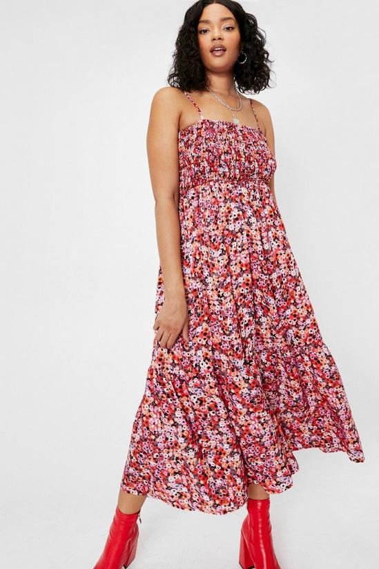 NastyGal Plus Size Shirred Floral Print Midi Dress 2