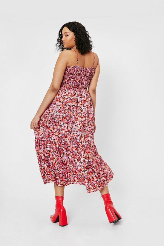 NastyGal Plus Size Shirred Floral Print Midi Dress 4