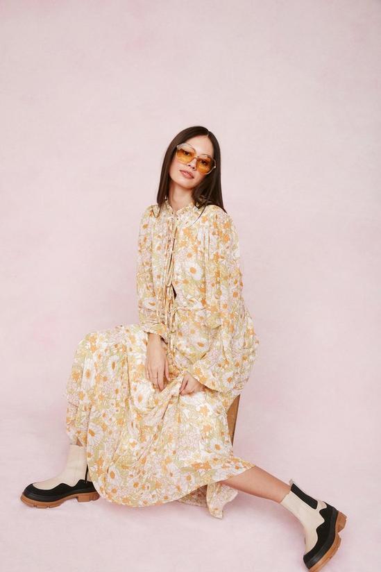 NastyGal Floral Print Tie Front Long Sleeved Maxi Dress 1