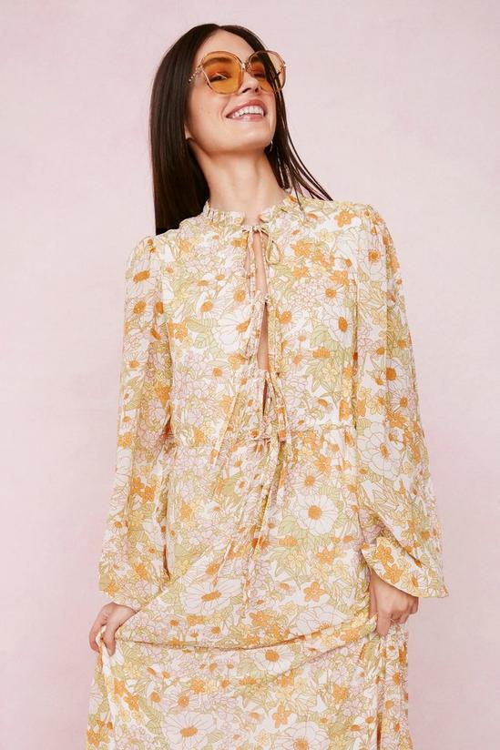 NastyGal Floral Print Tie Front Long Sleeved Maxi Dress 2