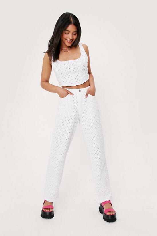 NastyGal Perforated High Waisted Straight Leg Jeans 1
