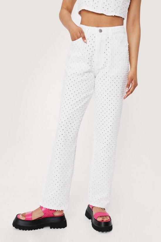 NastyGal Perforated High Waisted Straight Leg Jeans 2