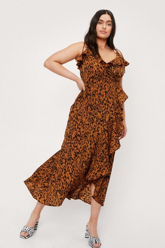 NastyGal Plus Size Leopard Sleeveless Ruffle Maxi Dress 1