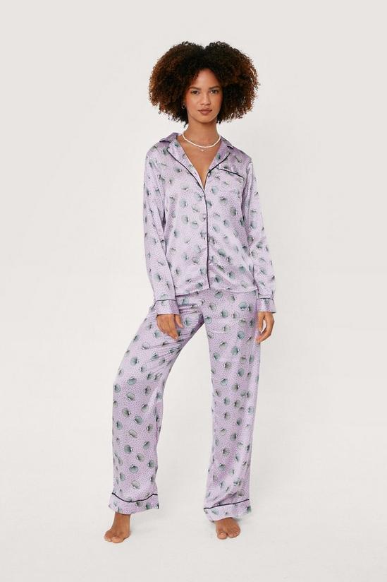 NastyGal Satin Shell Print Satin Trousers Pyjama Set 3
