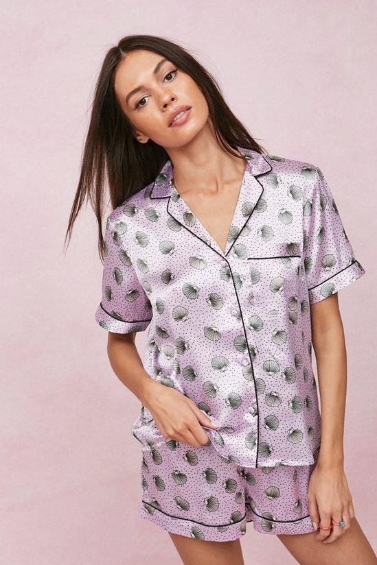 NastyGal Satin Shell Print Shorts Pyjama Set 1
