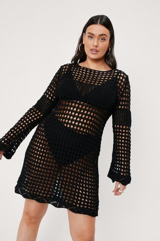 NastyGal Plus Size Crochet Long Sleeve Mini Dress 3
