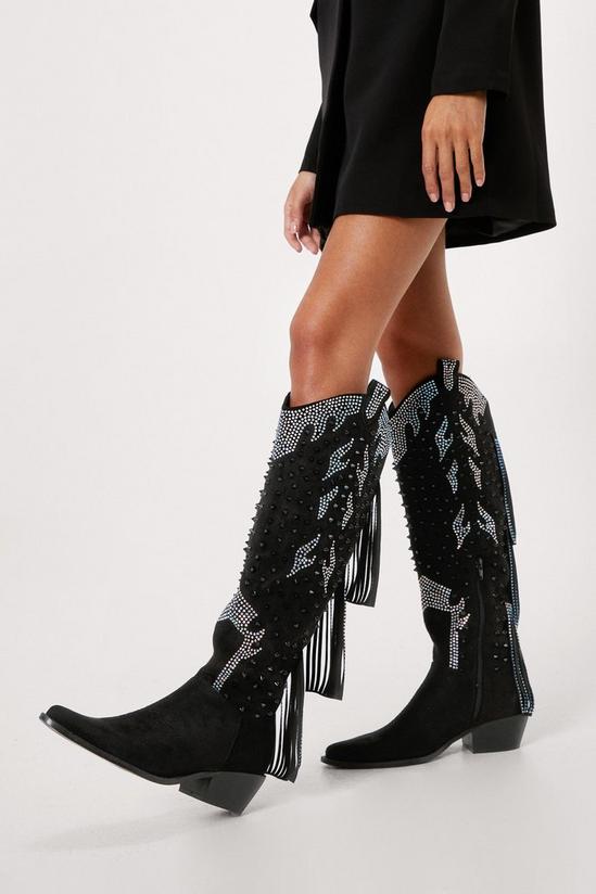NastyGal Studded Diamante Faux Suede Cowboy Boots 1