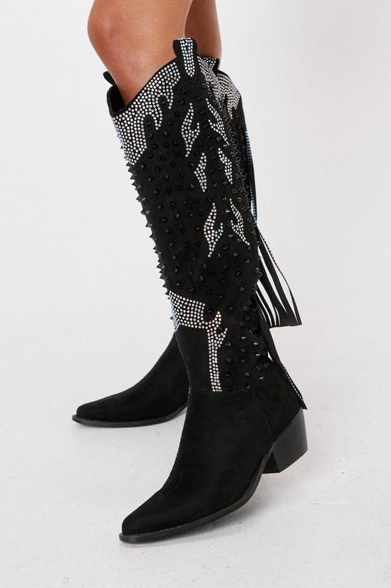 NastyGal Studded Diamante Faux Suede Cowboy Boots 2