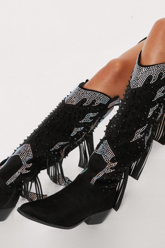 NastyGal Studded Diamante Faux Suede Cowboy Boots 3