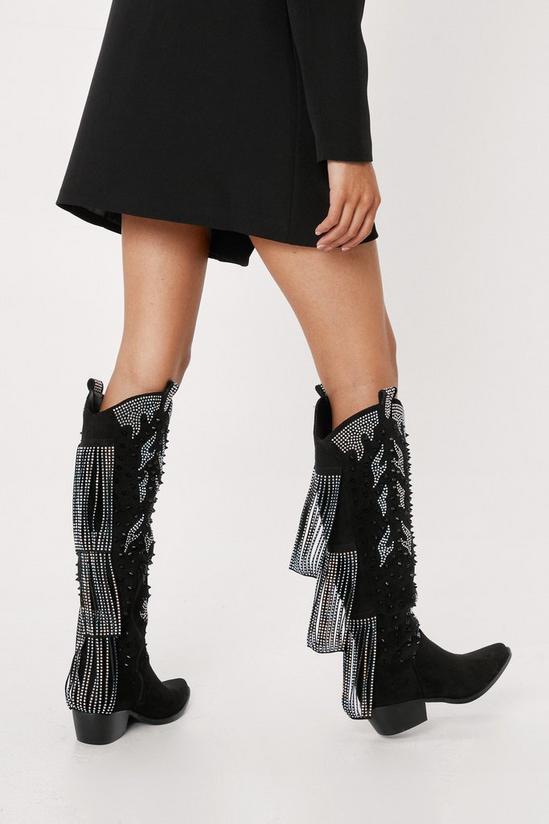 NastyGal Studded Diamante Faux Suede Cowboy Boots 4